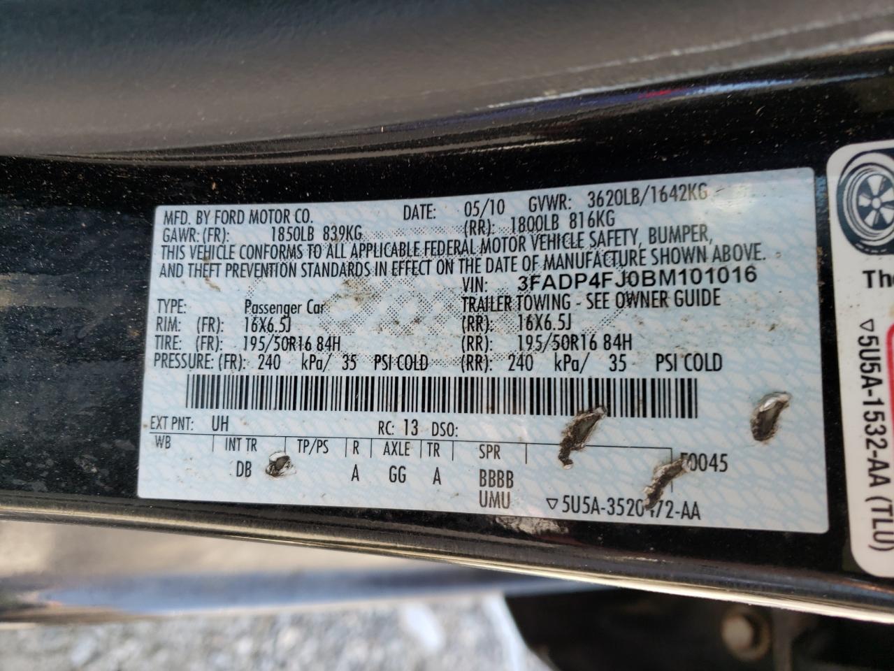 Photo 10 from auction – 2011 FORD FIESTA SES with VIN 3FADP4FJ0BM101016