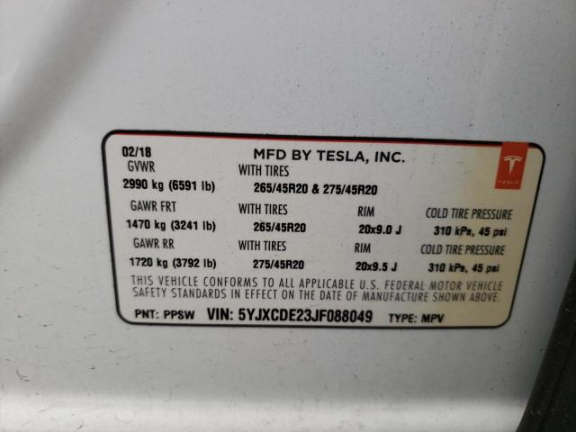 Photo 10 from auction – 2018 TESLA MODEL X with VIN 5YJXCDE23JF088049
