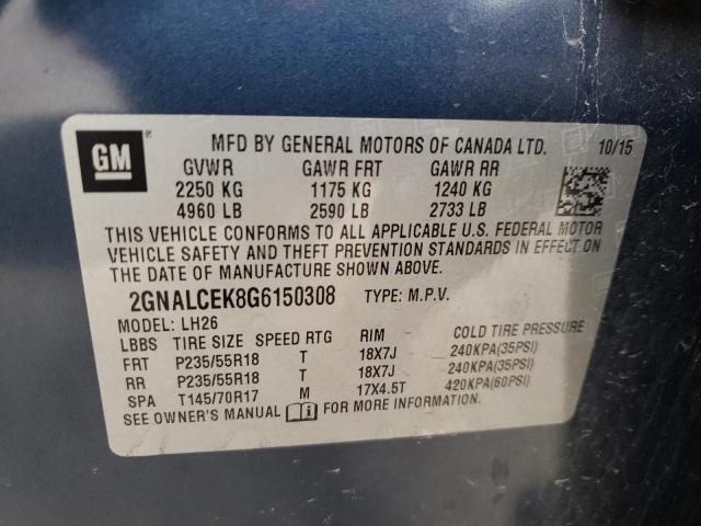 Photo 10 from auction – 2016 CHEVROLET EQUINOX LT with VIN 2GNALCEK8G6150308