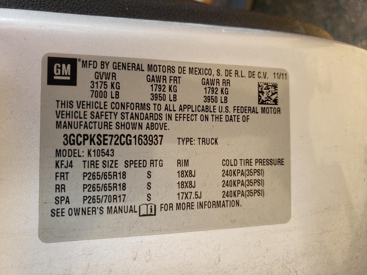 Photo 10 from auction – 2012 CHEVROLET SILVERADO with VIN 3GCPKSE72CG163937