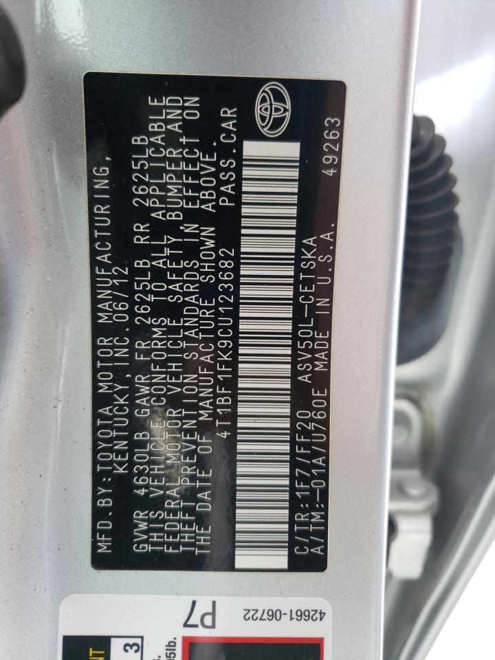 Photo 10 from auction – 2012 TOYOTA CAMRY BASE with VIN 4T1BF1FK9CU123682