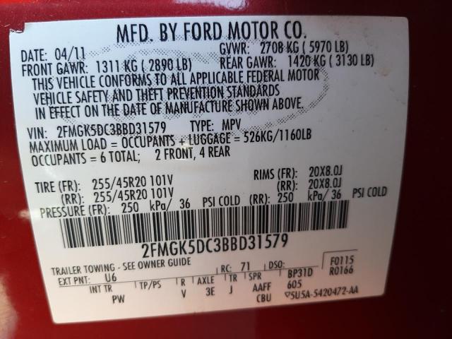 Photo 10 from auction – 2011 FORD FLEX LIMIT with VIN 2FMGK5DC3BBD31579