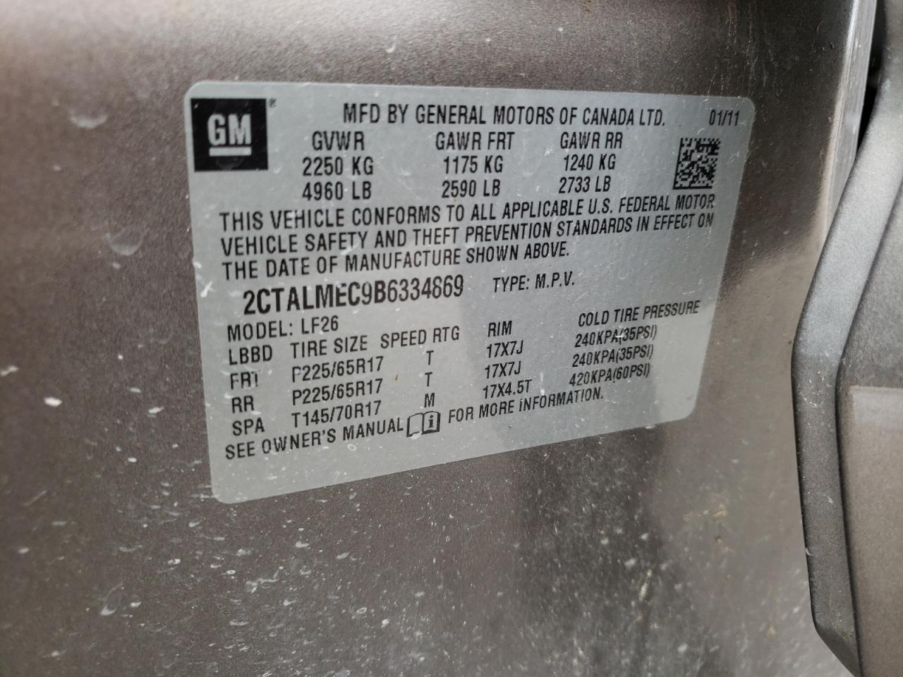 Photo 10 from auction – 2011 GMC TERRAIN SL with VIN 2CTALMEC9B6334869