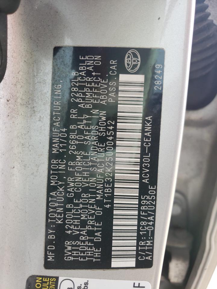 Photo 10 from auction – 2005 TOYOTA CAMRY with VIN 4T1BE32K25U004542