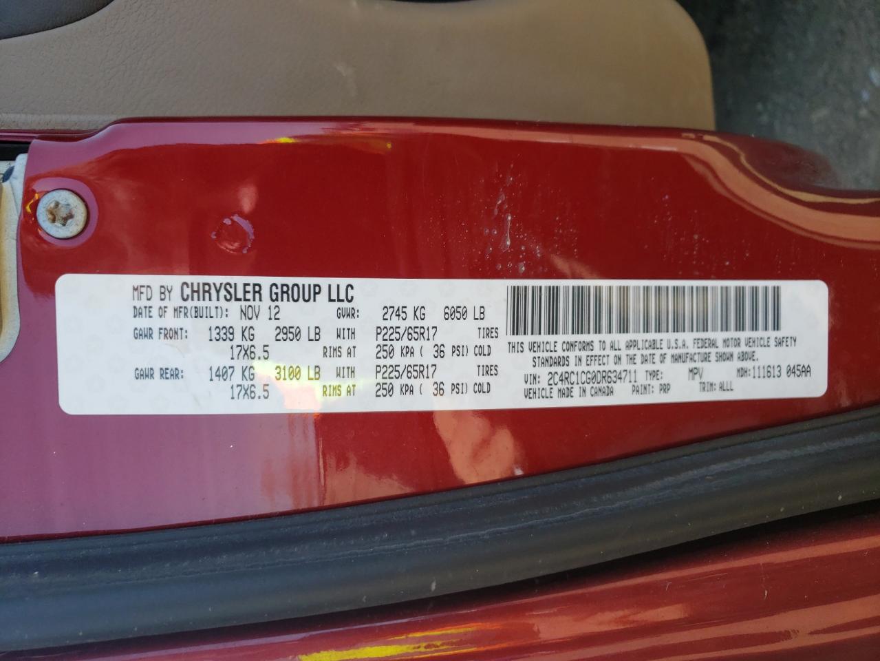 Photo 10 from auction – 2013 CHRYSLER TOWN & COU with VIN 2C4RC1CG0DR634711