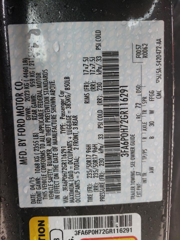 Photo 10 from auction – 2016 FORD FUSION SE with VIN 3FA6P0H72GR116291