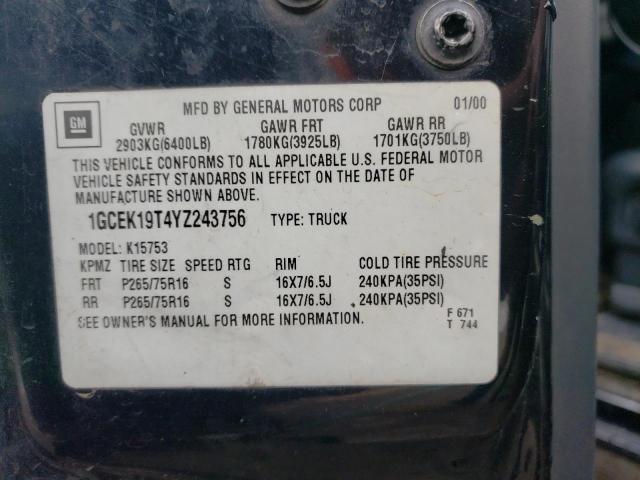 Photo 10 from auction – 2000 CHEVROLET SILVERADO with VIN 1GCEK19T4YZ243756
