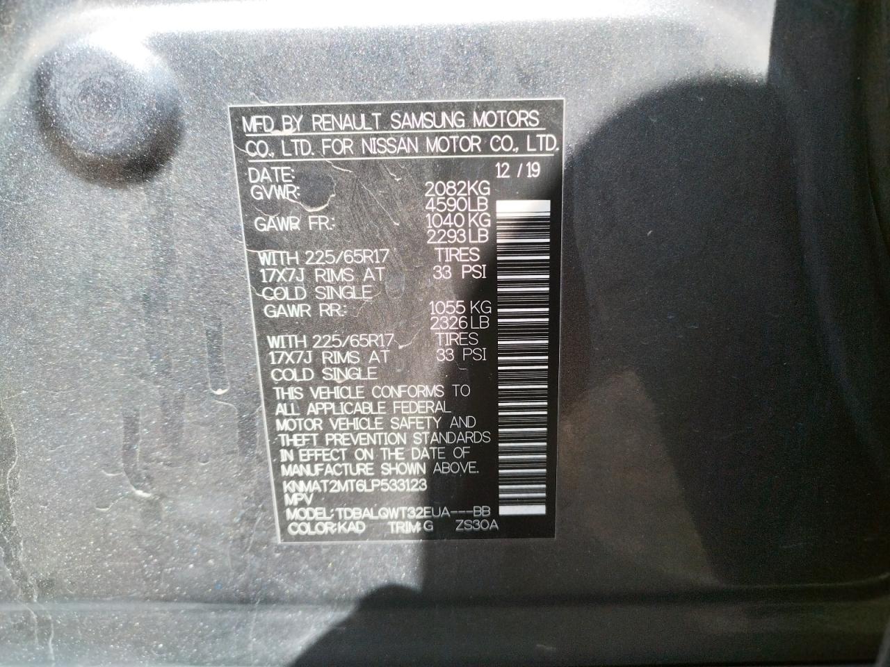 Photo 10 from auction – 2020 NISSAN ROGUE S with VIN KNMAT2MT6LP533123