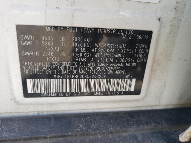 Photo 10 from auction – 2012 SUBARU OUTBACK 2. with VIN 4S4BRCJCXC3303259