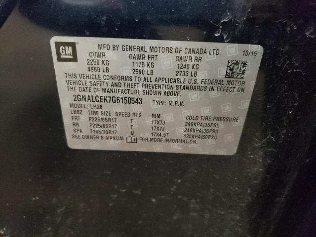 Photo 10 from auction – 2016 CHEVROLET EQUINOX LT with VIN 2GNALCEK7G6150543