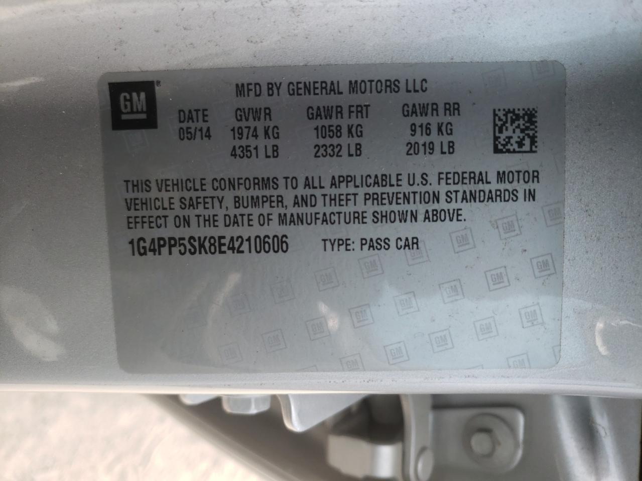 Foto 10 de la subasta – 2014 BUICK VERANO con VIN 1G4PP5SK8E4210606