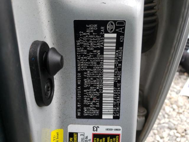 Photo 10 from auction – 2012 TOYOTA COROLLA BA with VIN 2T1BU4EE5CC908480