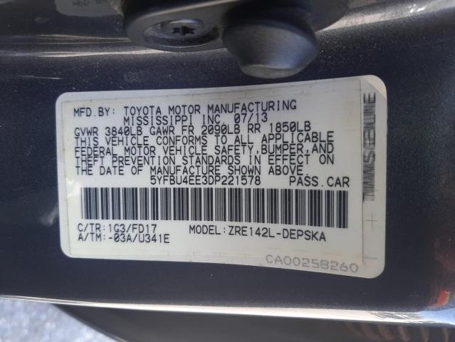 Photo 10 from auction – 2013 TOYOTA COROLLA BA with VIN 5YFBU4EE3DP221578