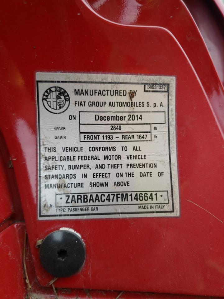 Photo 10 from auction – 2015 ALFA ROMEO 4C LAUNCH with VIN ZARBAAC47FM146641