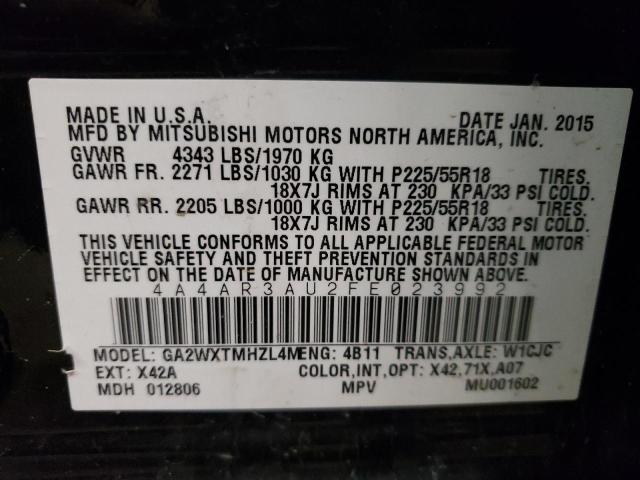 Photo 10 from auction – 2015 MITSUBISHI OUTLANDER with VIN 4A4AR3AU2FE023992