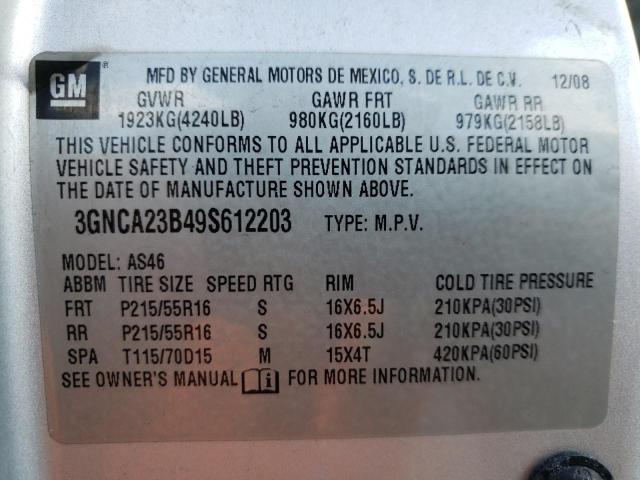 Photo 10 from auction – 2009 CHEVROLET HHR LT with VIN 3GNCA23B49S612203