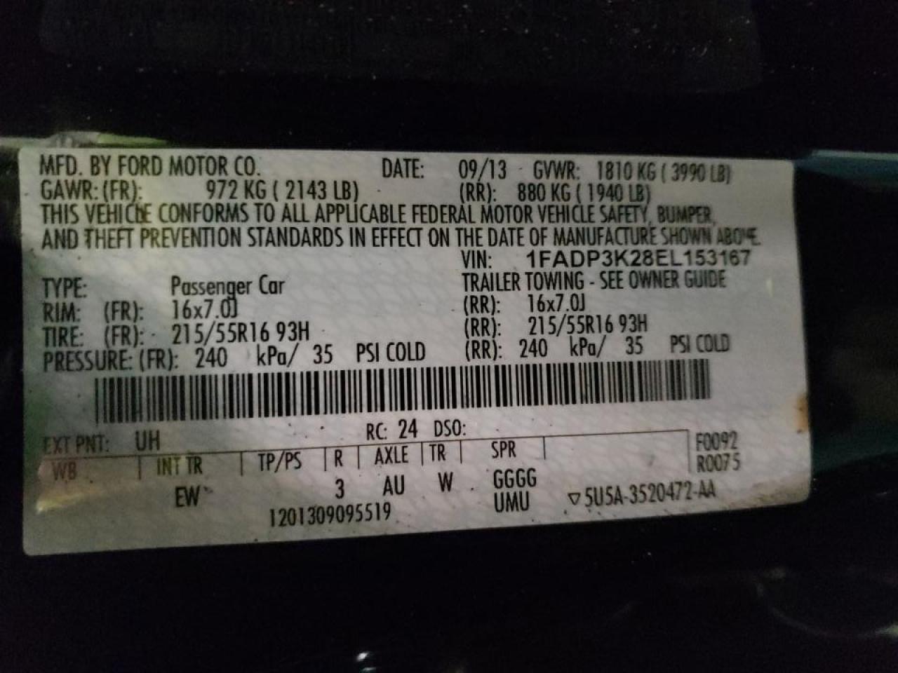Фото 10 с аукциона – 2014 FORD FOCUS SE с VIN 1FADP3K28EL153167
