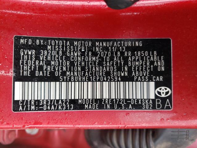 Photo 10 from auction – 2014 TOYOTA COROLLA L with VIN 5YFBURHE1EP042594