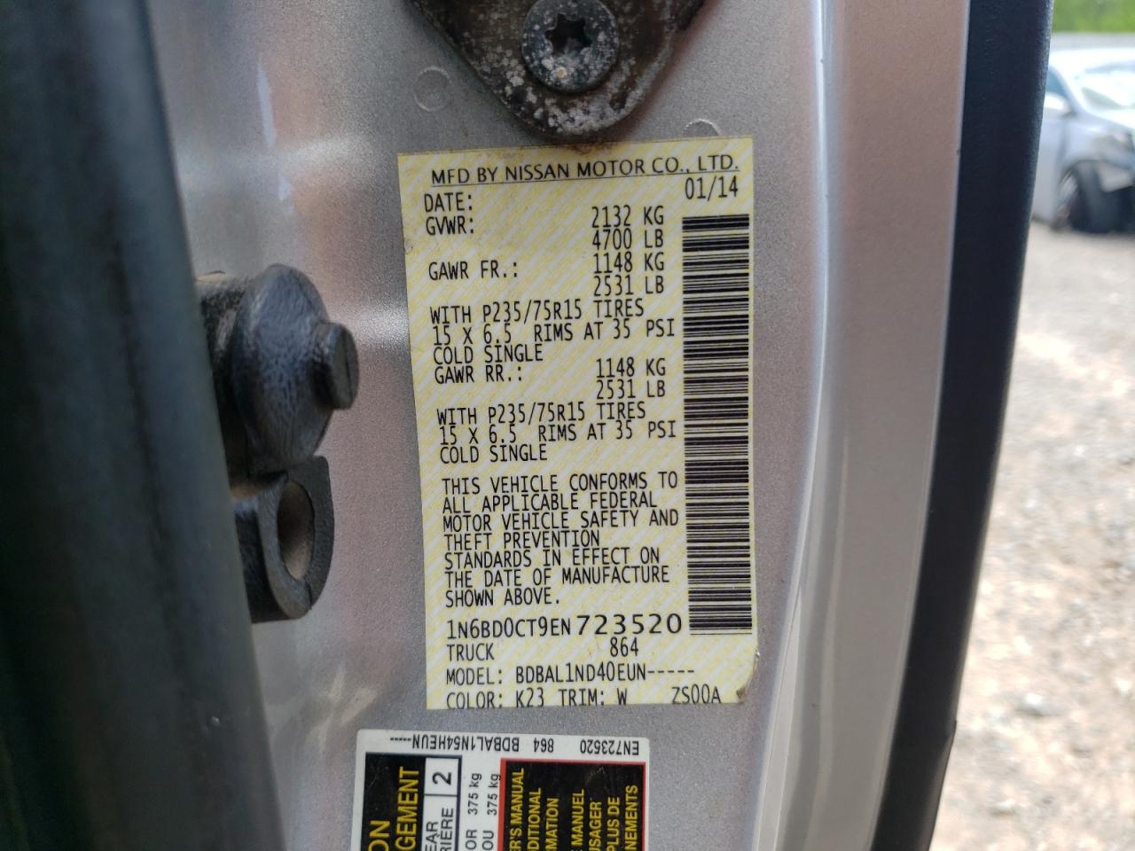 Photo 10 from auction – 2014 NISSAN FRONTIER S with VIN 1N6BD0CT9EN723520