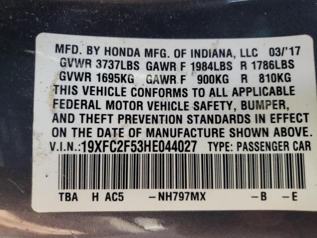 Photo 10 from auction – 2017 HONDA CIVIC LX with VIN 19XFC2F53HE044027