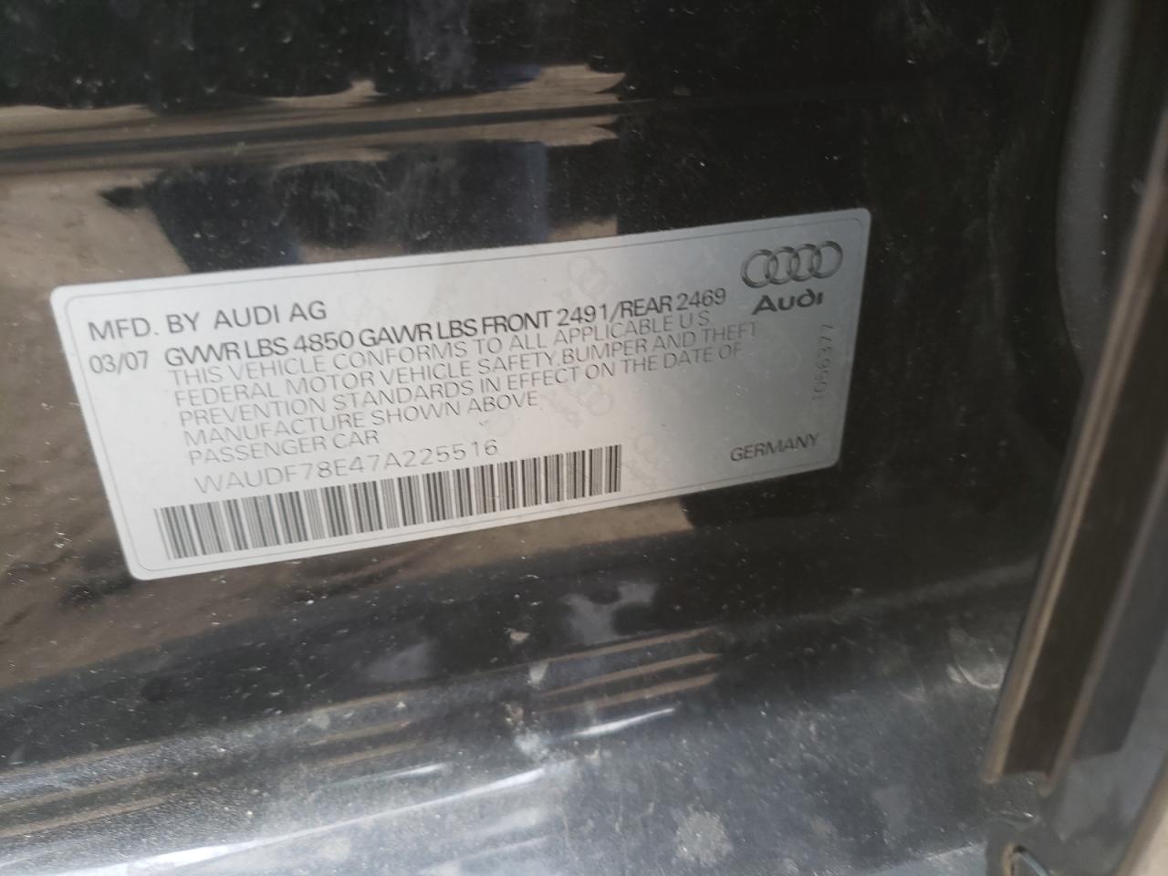 Photo 10 from auction – 2007 AUDI A4 with VIN WAUDF78E47A225516