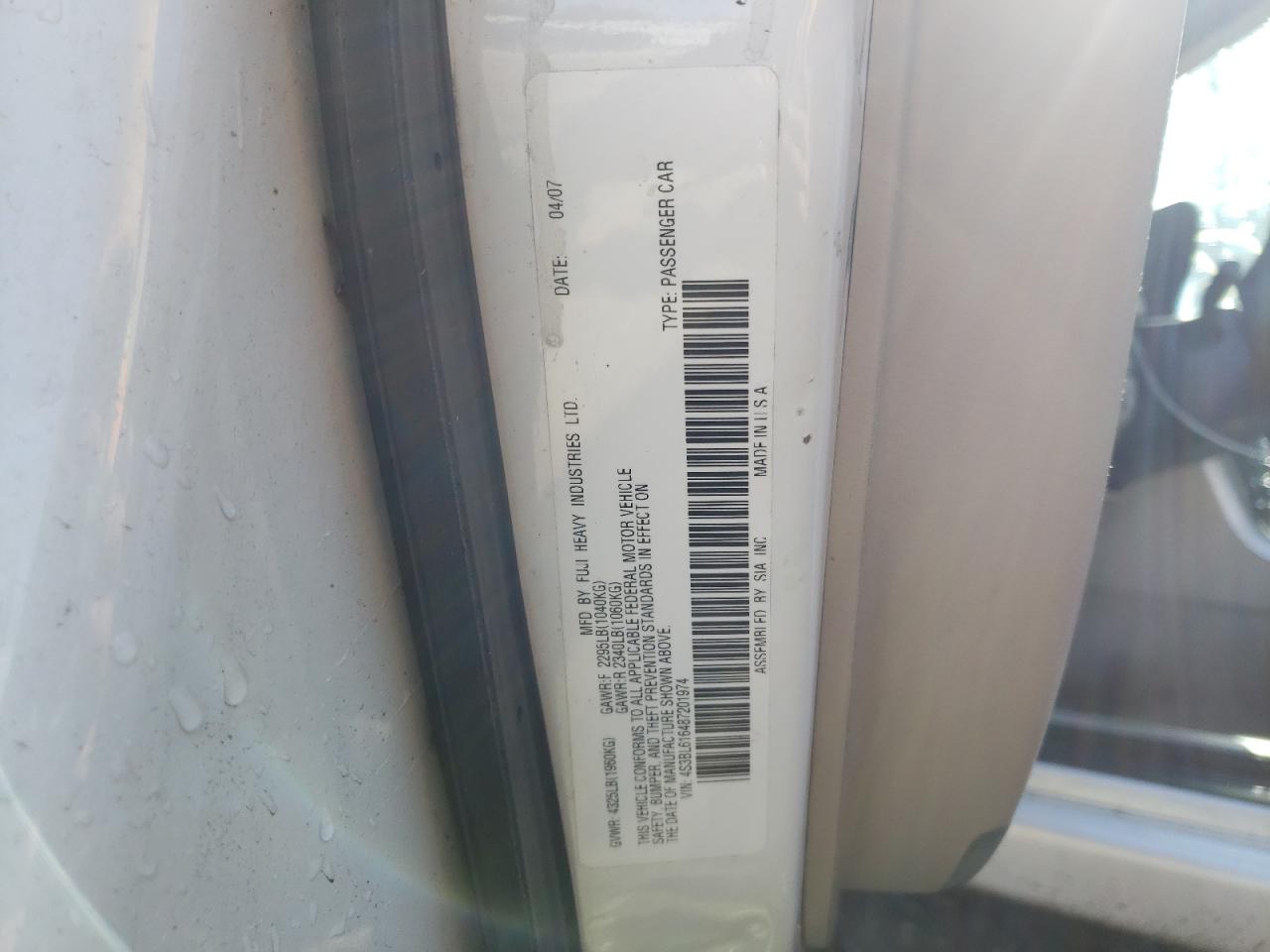 Photo 9 from auction – 2008 SUBARU LEGACY 2.5 with VIN 4S3BL616487201974