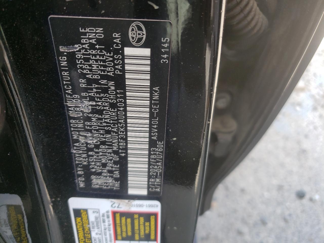 Photo 10 from auction – 2010 TOYOTA CAMRY BASE with VIN 4T1BF3EK5AU040311