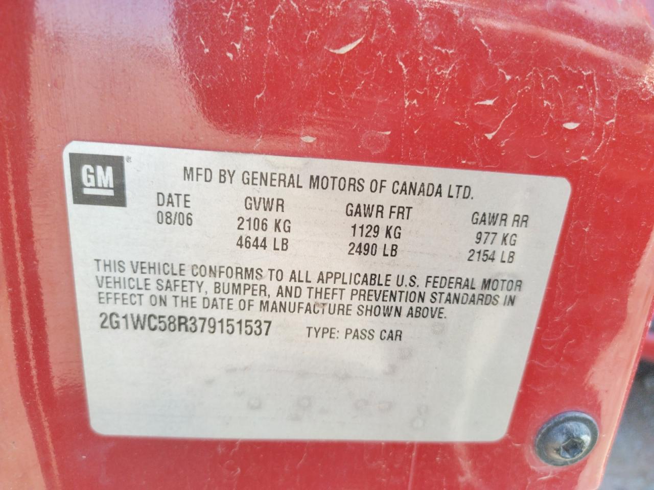 Photo 10 from auction – 2007 CHEVROLET IMPALA LT with VIN 2G1WC58R379151537