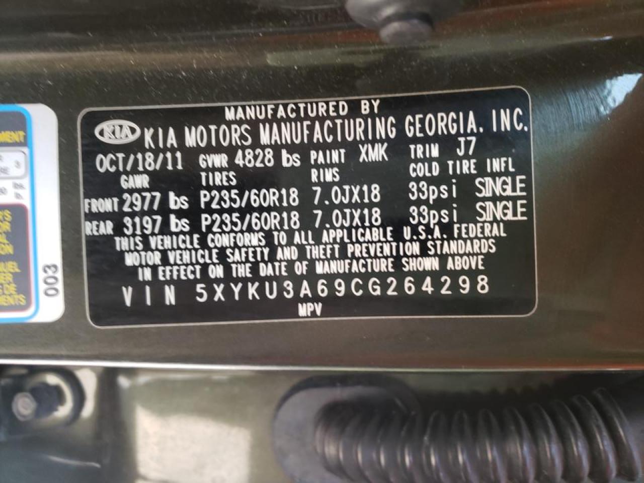 Photo 10 from auction – 2012 KIA SORENTO EX with VIN 5XYKU3A69CG264298
