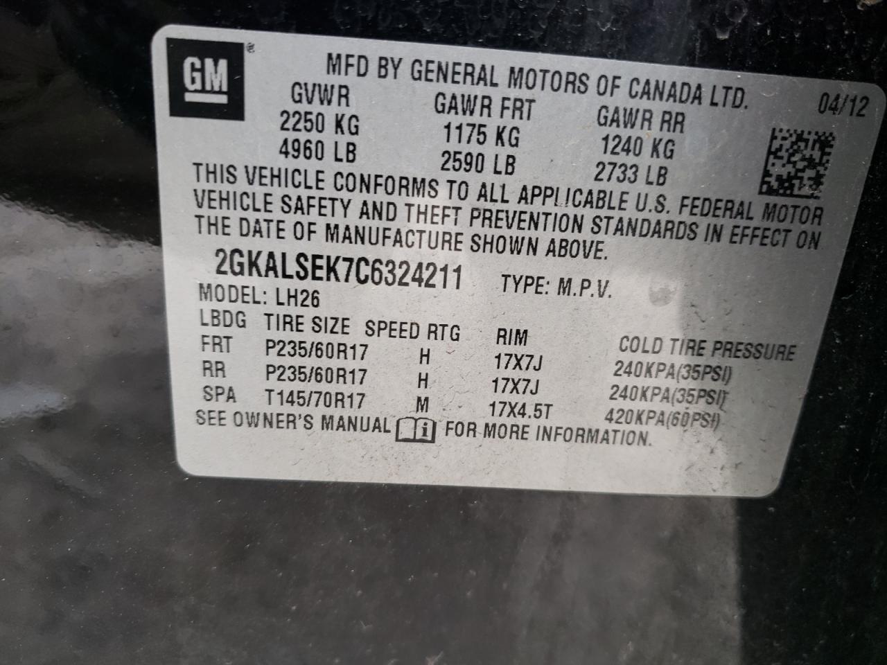 Photo 10 from auction – 2012 GMC TERRAIN SL with VIN 2GKALSEK7C6324211