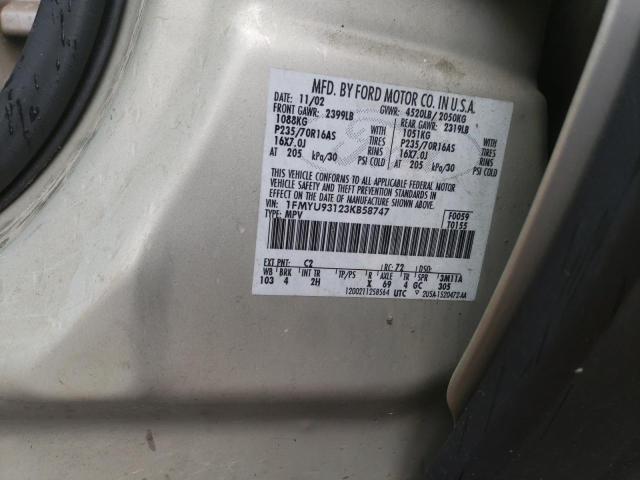 Photo 10 from auction – 2003 FORD ESCAPE XLT with VIN 1FMYU93123KB58747