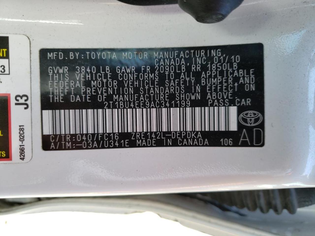 Photo 10 from auction – 2010 TOYOTA COROLLA BA with VIN 2T1BU4EE9AC341199