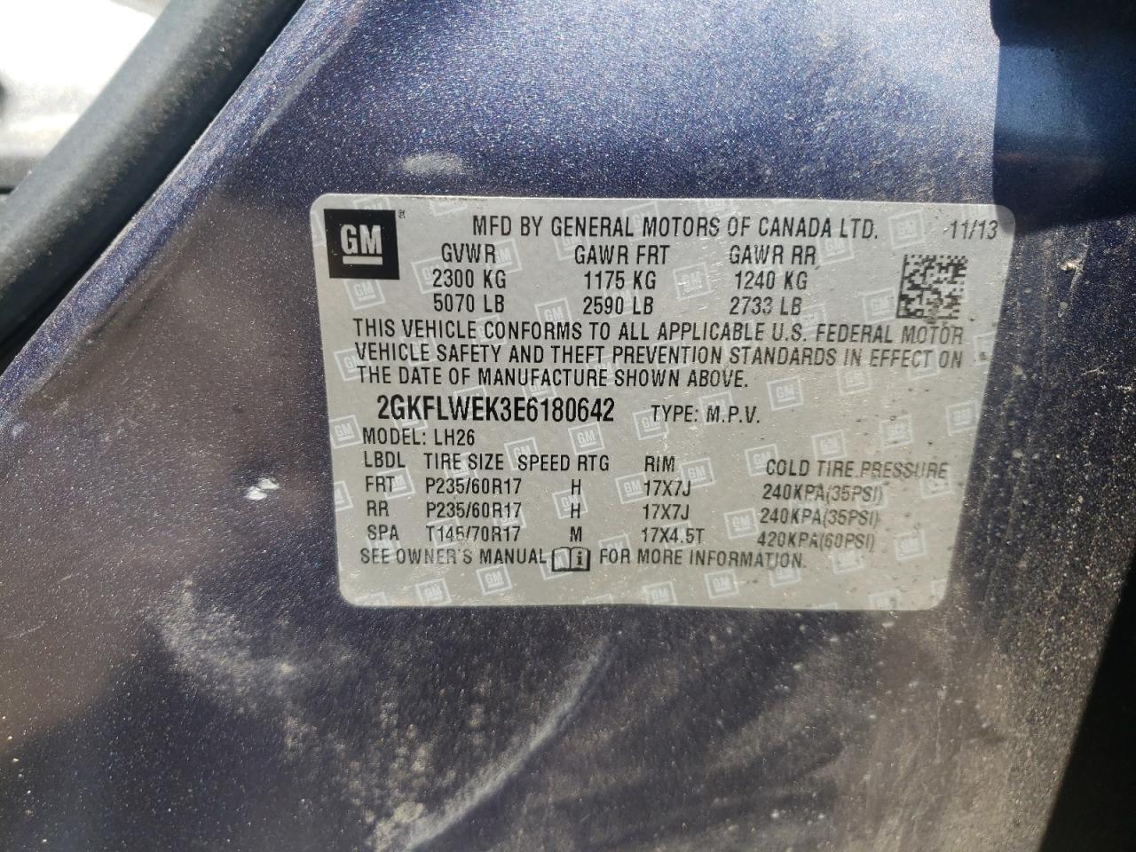 Photo 10 from auction – 2014 GMC TERRAIN SL with VIN 2GKFLWEK3E6180642