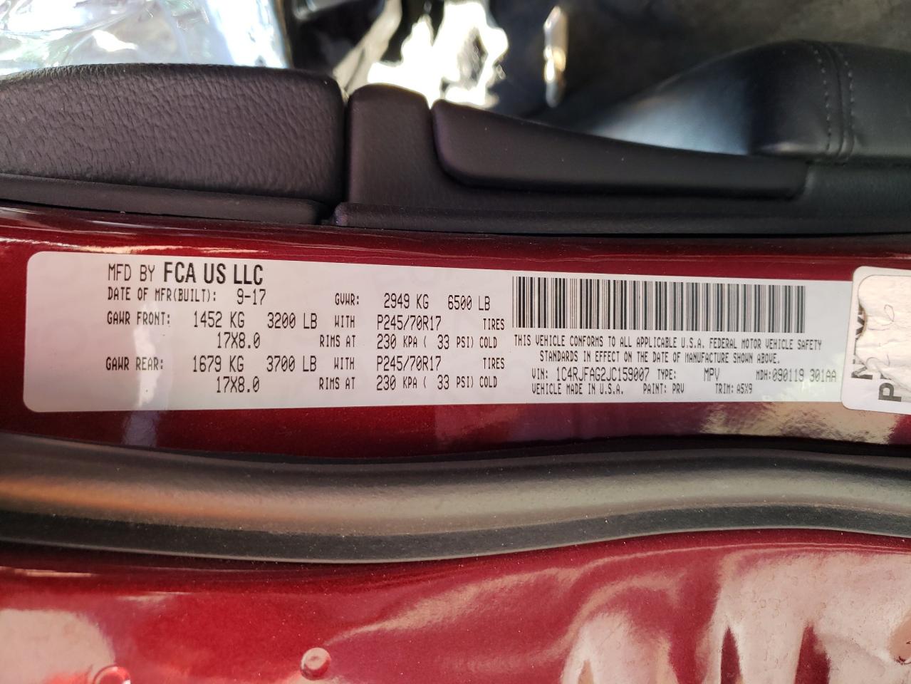 Photo 10 from auction – 2018 JEEP GRAND CHER with VIN 1C4RJFAG2JC159007