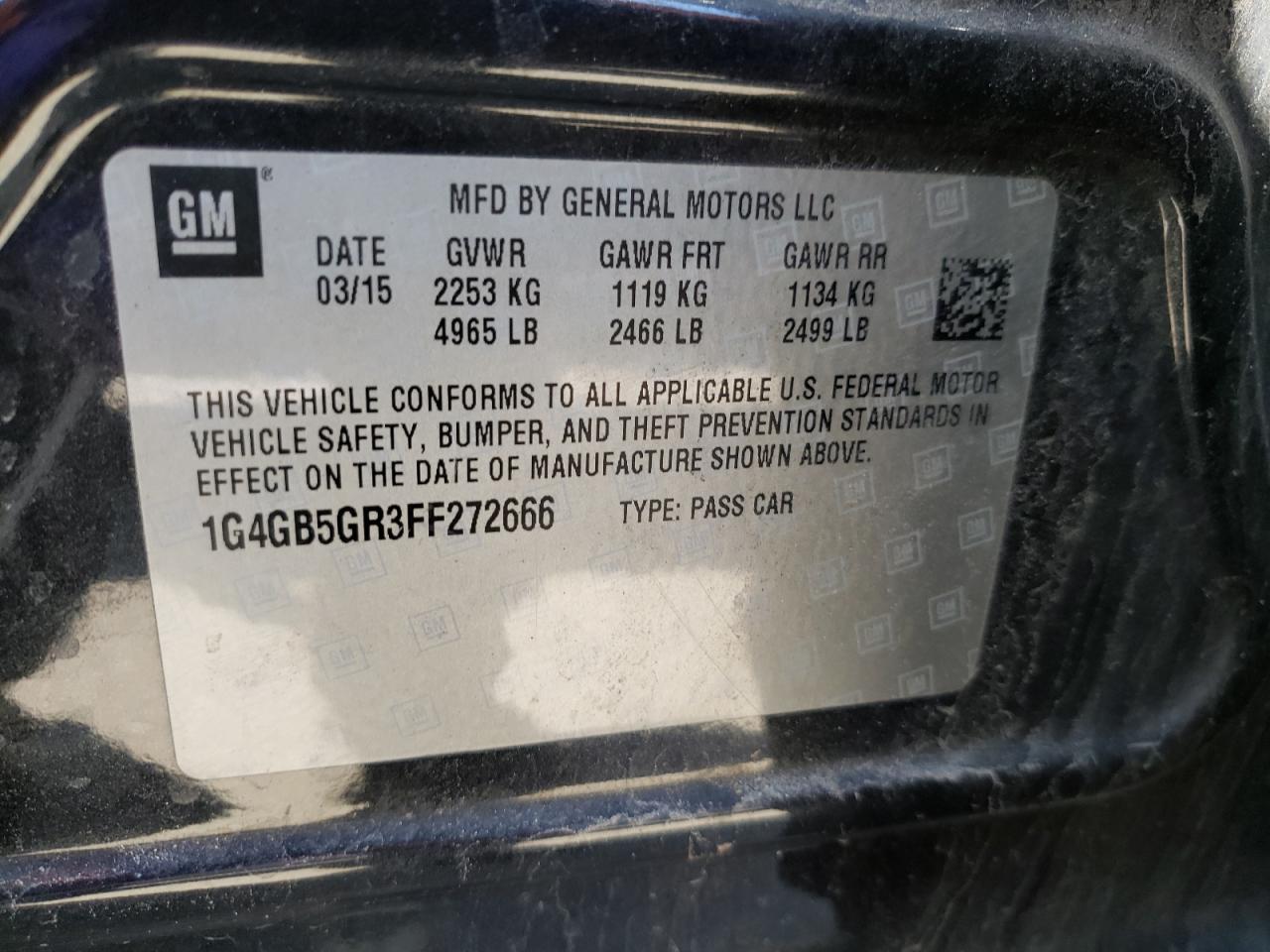 Photo 10 from auction – 2015 BUICK LACROSSE with VIN 1G4GB5GR3FF272666