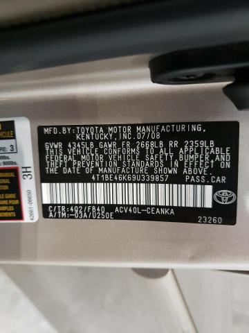 Photo 10 from auction – 2009 TOYOTA CAMRY BASE with VIN 4T1BE46K69U339857