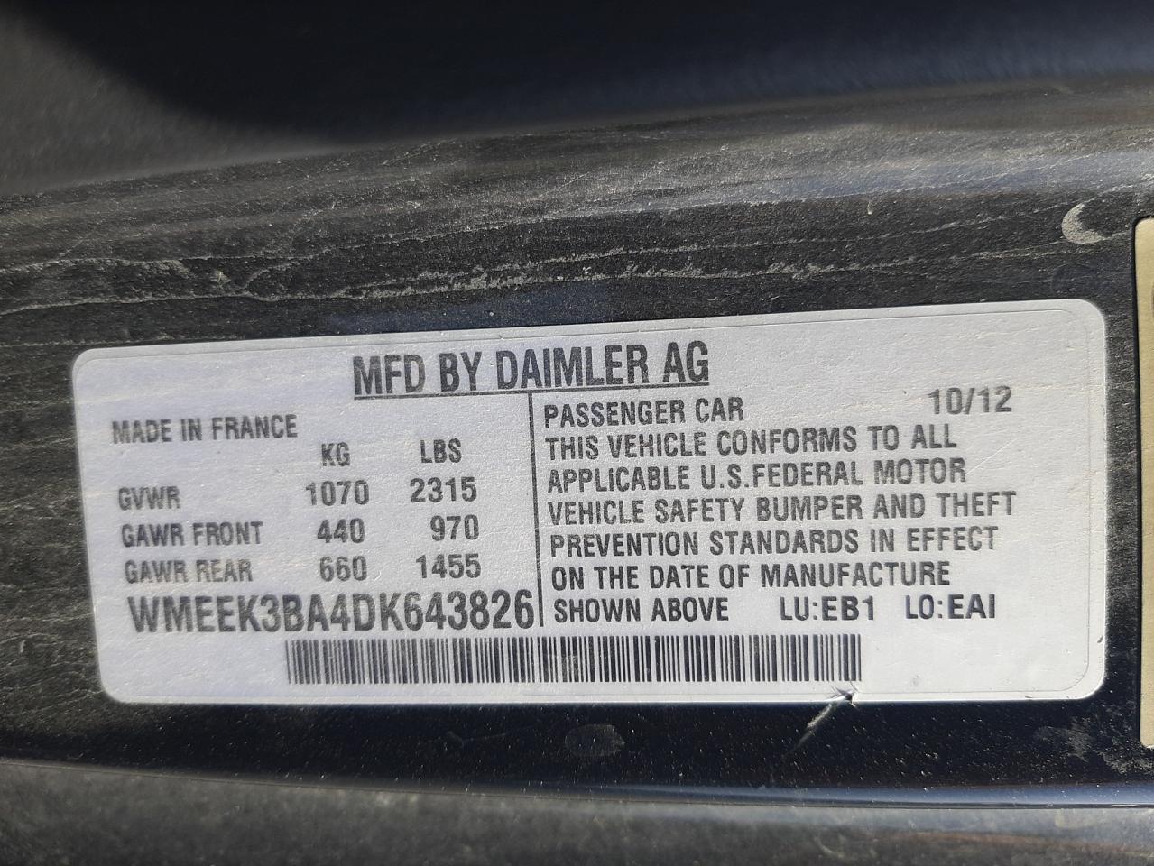 Photo 10 from auction – 2013 SMART FORTWO PAS with VIN WMEEK3BA4DK643826