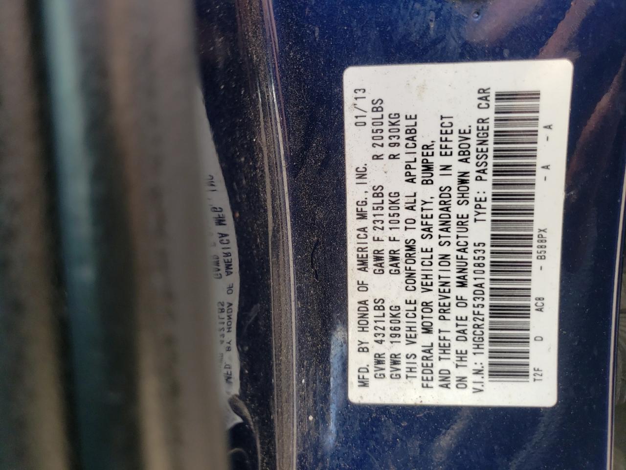 Photo 10 from auction – 2013 HONDA ACCORD SPO with VIN 1HGCR2F53DA108535