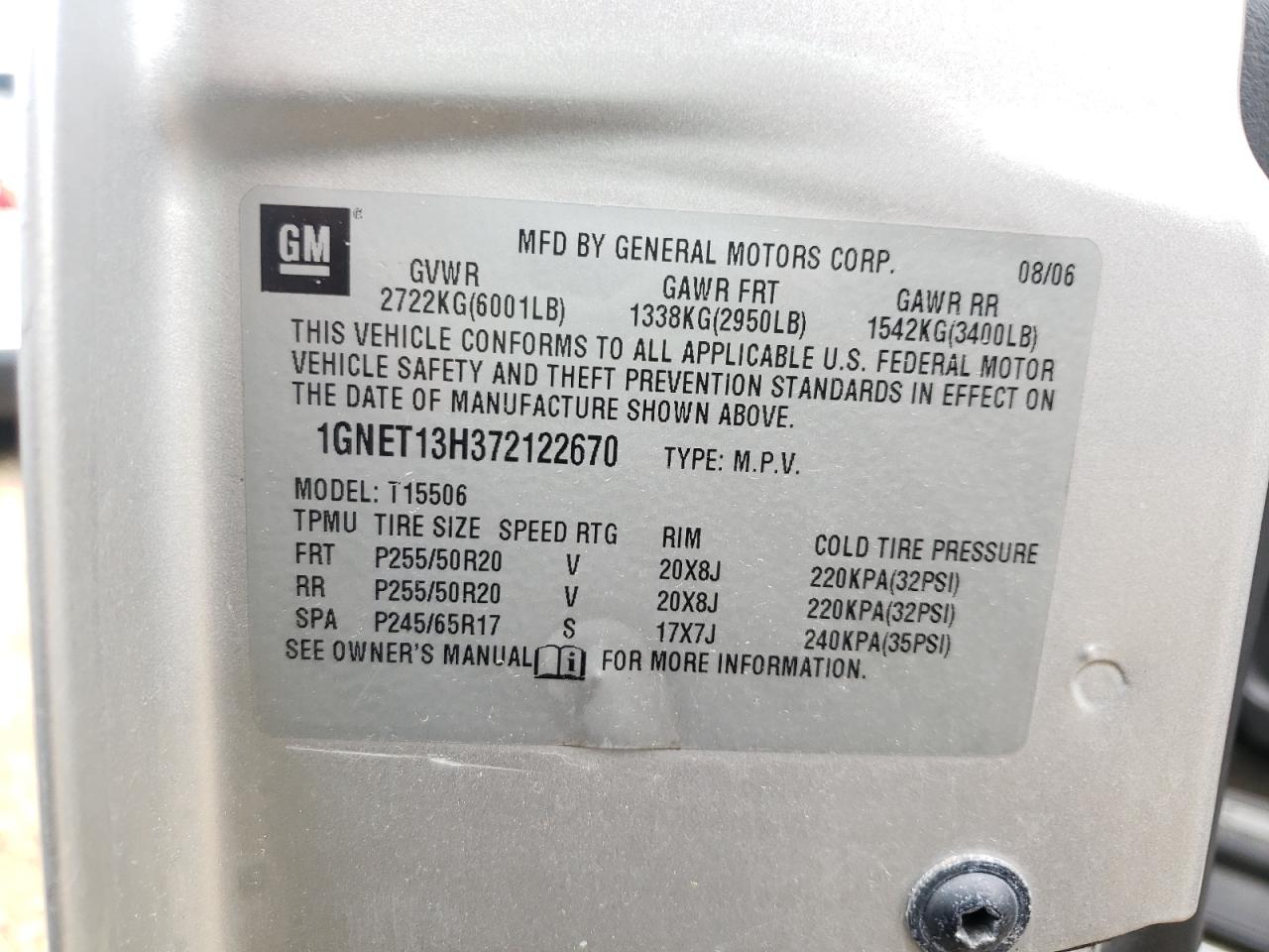 Photo 10 from auction – 2007 CHEVROLET TRAILBLAZE with VIN 1GNET13H372122670