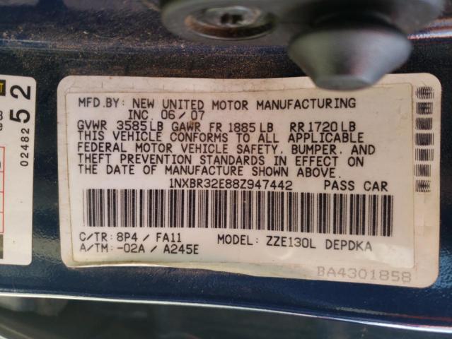 Photo 10 from auction – 2008 TOYOTA COROLLA CE with VIN 1NXBR32E88Z947442