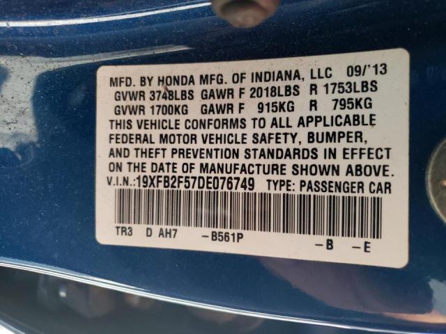Photo 10 from auction – 2013 HONDA CIVIC LX with VIN 19XFB2F57DE076749