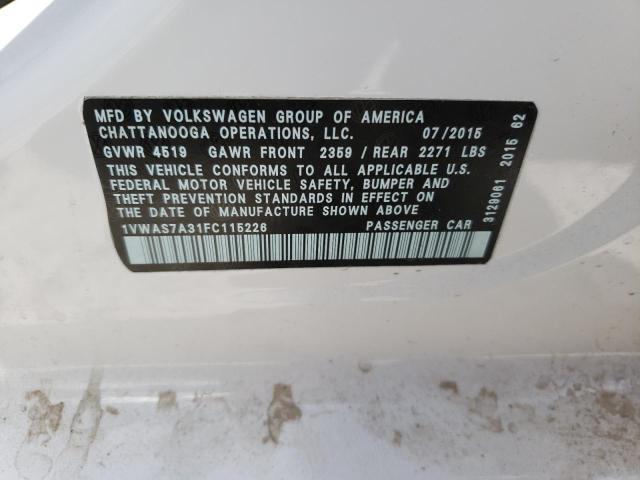 Photo 10 from auction – 2015 VOLKSWAGEN PASSAT S with VIN 1VWAS7A31FC115226