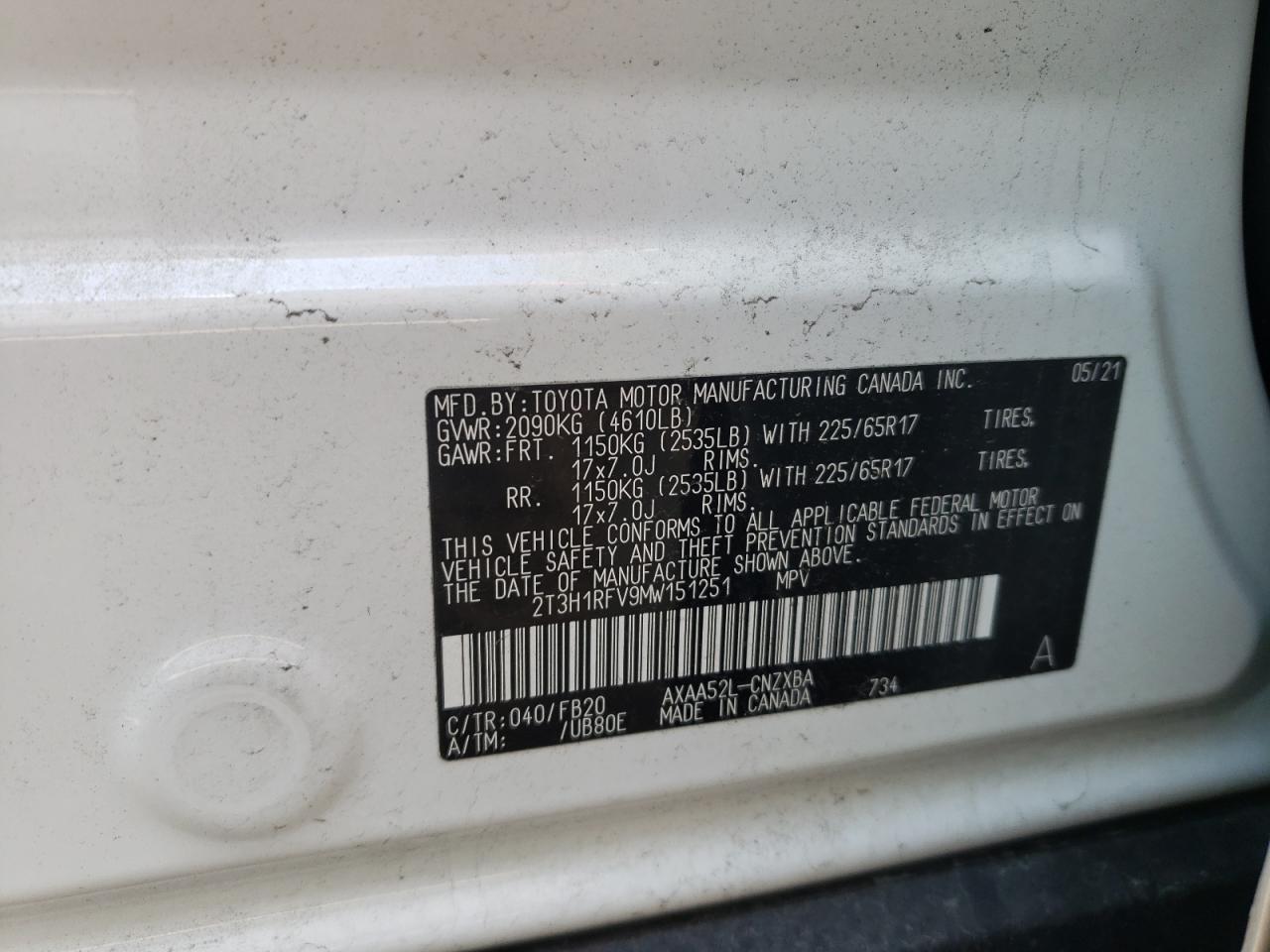 Photo 10 from auction – 2021 TOYOTA RAV4 LE with VIN 2T3H1RFV9MW151251