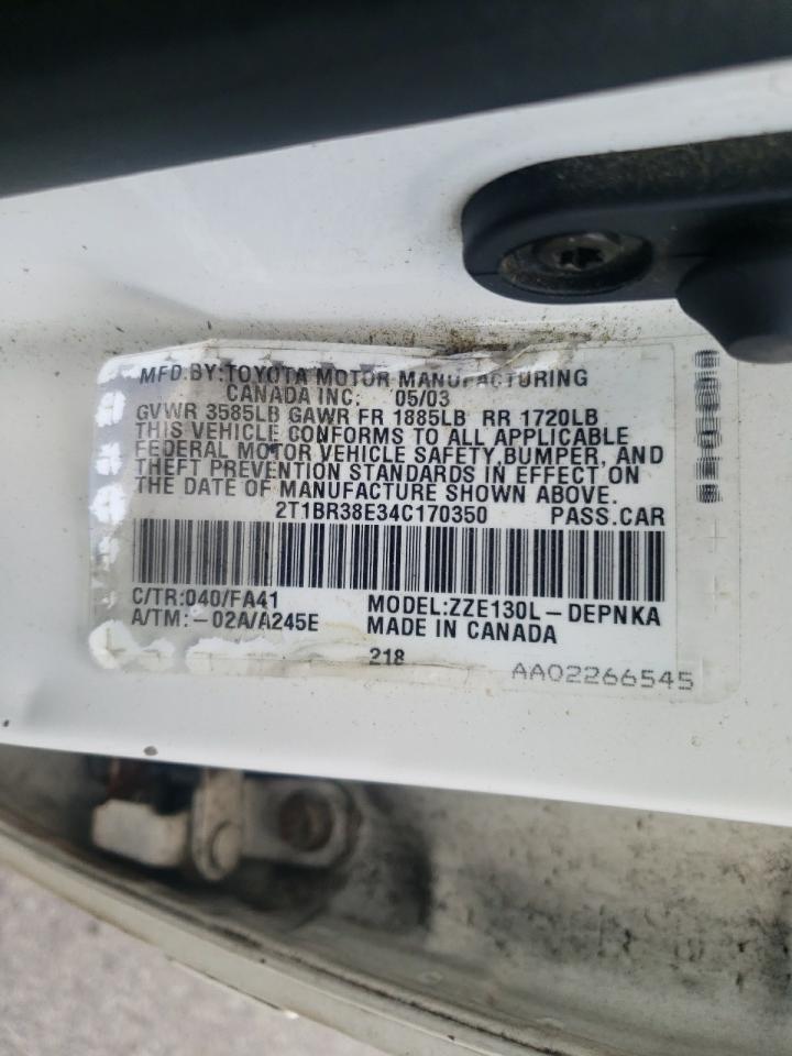 Photo 10 from auction – 2004 TOYOTA COROLLA CE with VIN 2T1BR38E34C170350