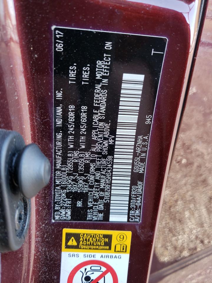 Photo 20 from auction – 2017 TOYOTA HIGHLANDER with VIN 5TDBZRFH5HS434598