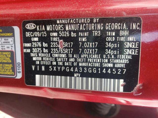 Photo 10 from auction – 2016 KIA SORENTO LX with VIN 5XYPG4A33GG144527