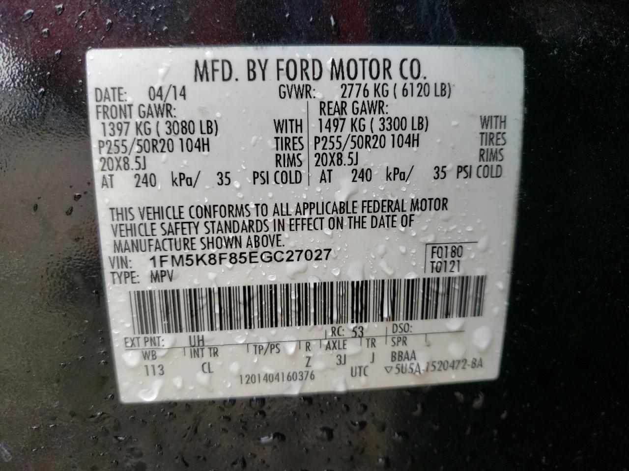 Photo 11 from auction – 2014 FORD EXPLORER L with VIN 1FM5K8F85EGC27027