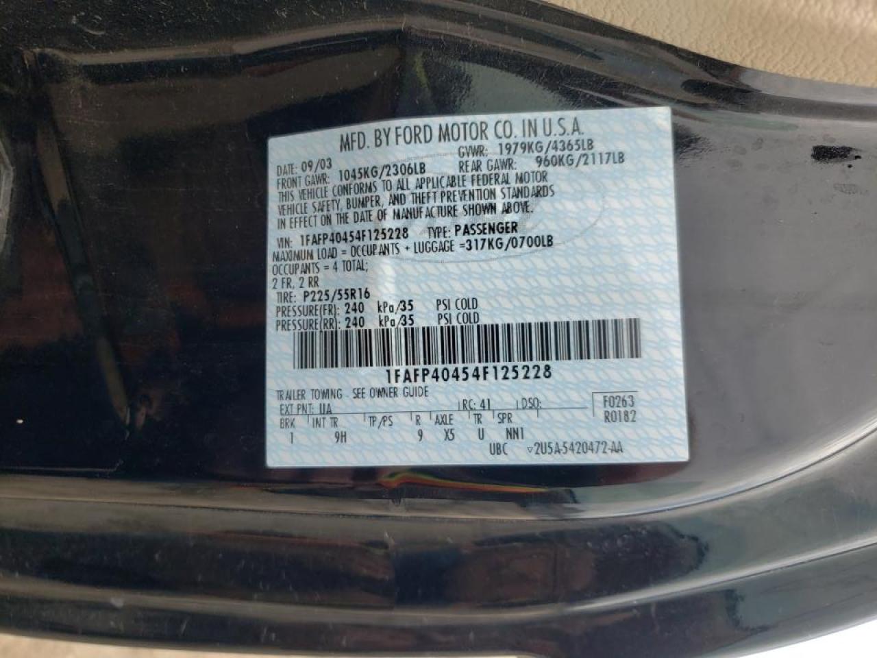 Photo 10 from auction – 2004 FORD MUSTANG with VIN 1FAFP40454F125228