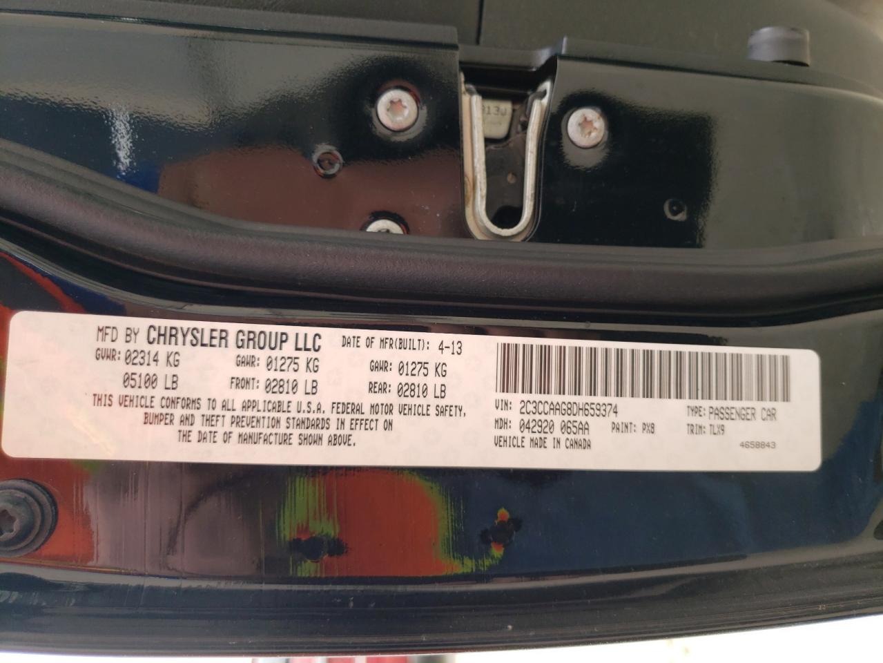 Photo 10 from auction – 2013 CHRYSLER 300 with VIN 2C3CCAAG8DH659374