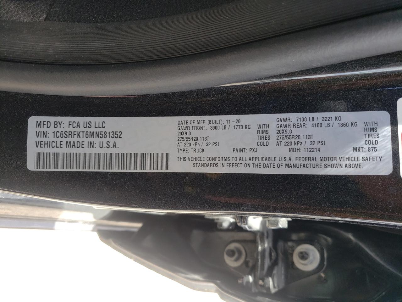 Photo 10 from auction – 2021 RAM 1500 LONGH with VIN 1C6SRFKT6MN581352